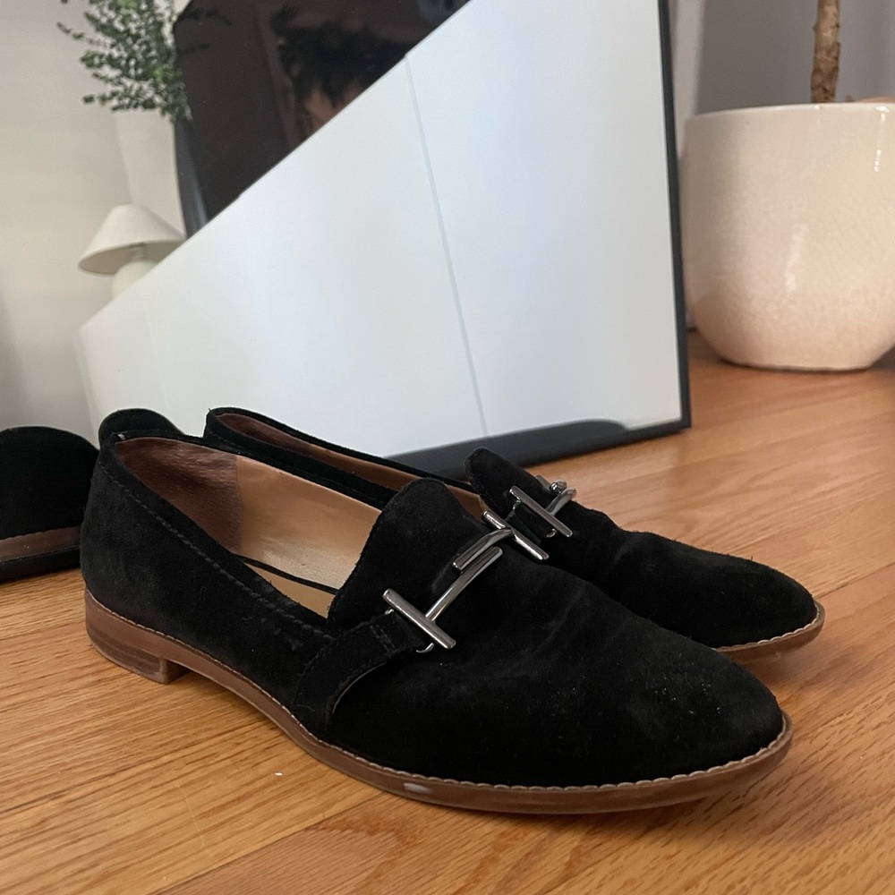 Franco Sarto Black Suede Loafer with Buckle
